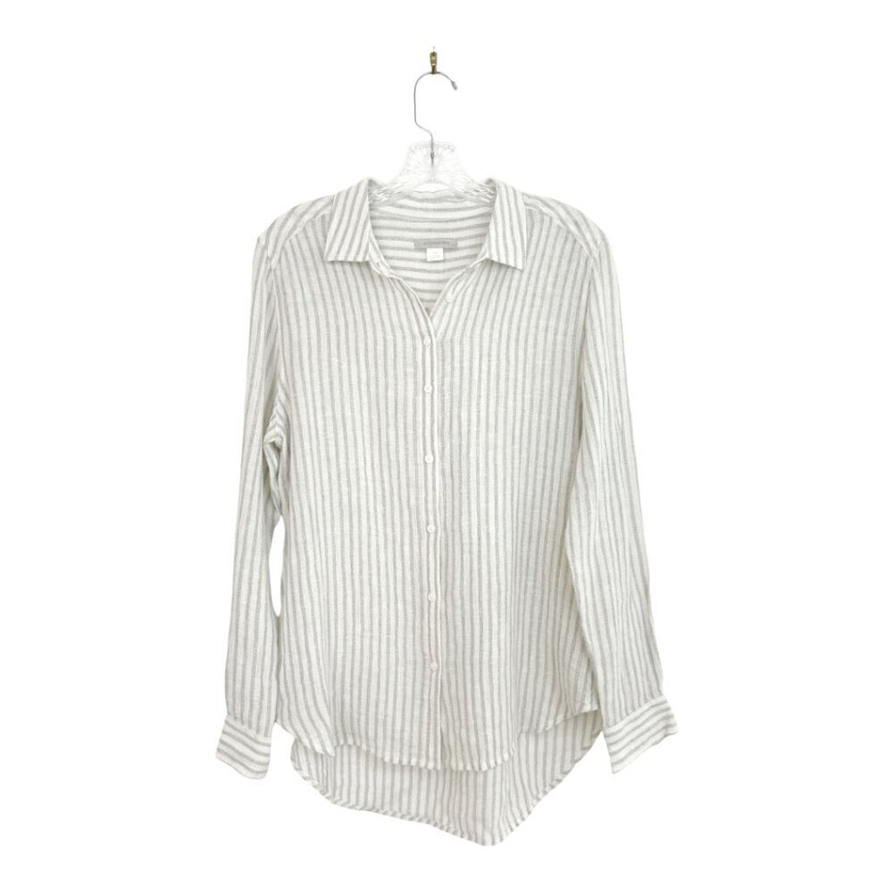 Outerknown Cream and Light Gray Vertical Stripe Button-Down Shirt
